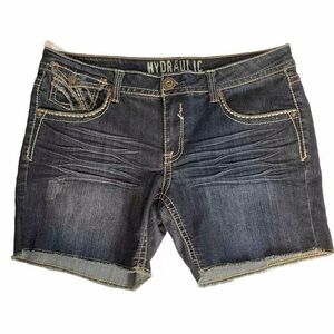 Hydraulic Womens Washed Denim Shorts Size 17/18 Embellished Flap Pockets